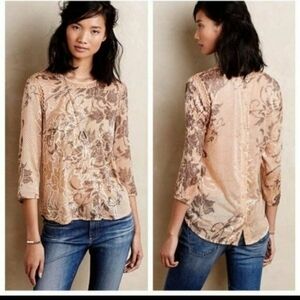 Meadow Rue Velvet Lace Floral Embroidered Boho Long Sleeve Blouse Top